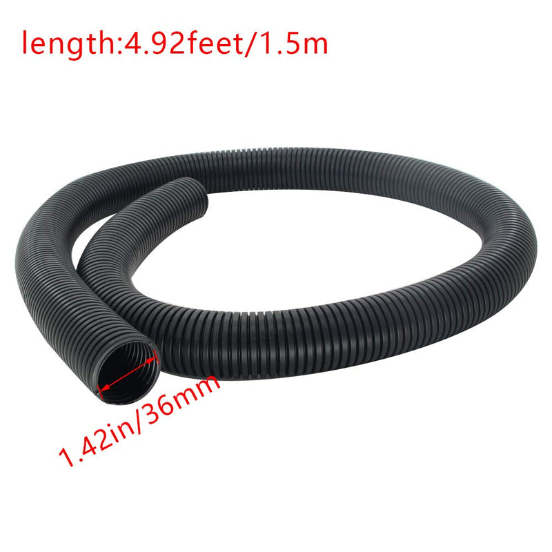  [AUSTRALIA] - Bettomshin 1Pcs 4.92Ft Length 1.42Inch ID Corrugated Tube, Wire Conduit, Not-Split Flexible Bellows Tube Pipe Polypropylene PP for Pond Liquid Air Conditioner Cable Cover Sleeve Black