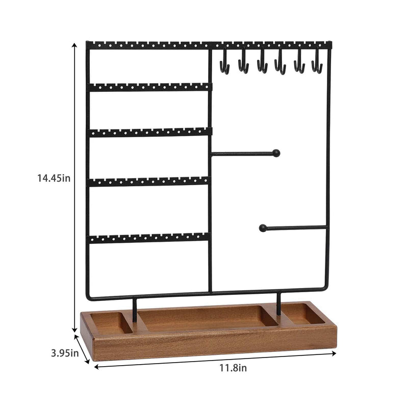  [AUSTRALIA] - X-cosrack Earring Holder,5-Tier Ear Stud Holder with Wooden Tray,Jewelry Organizer Holder for Earrings Necklaces Bracelets Watches and Rings,Earring Display Stand with 132 Holes,Black