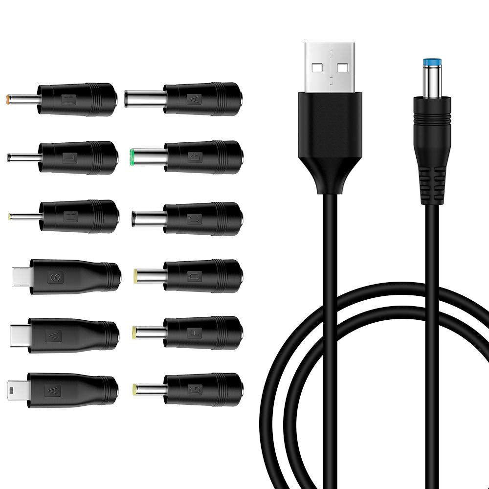  [AUSTRALIA] - Outtag Universal 5V DC Power Cable USB to DC 5.5 x 2.1mm Barrel Jack Plug Power Cord Charging Cable for 5V House Appliances Devices Car Charger Adapter, with 12 Connectors