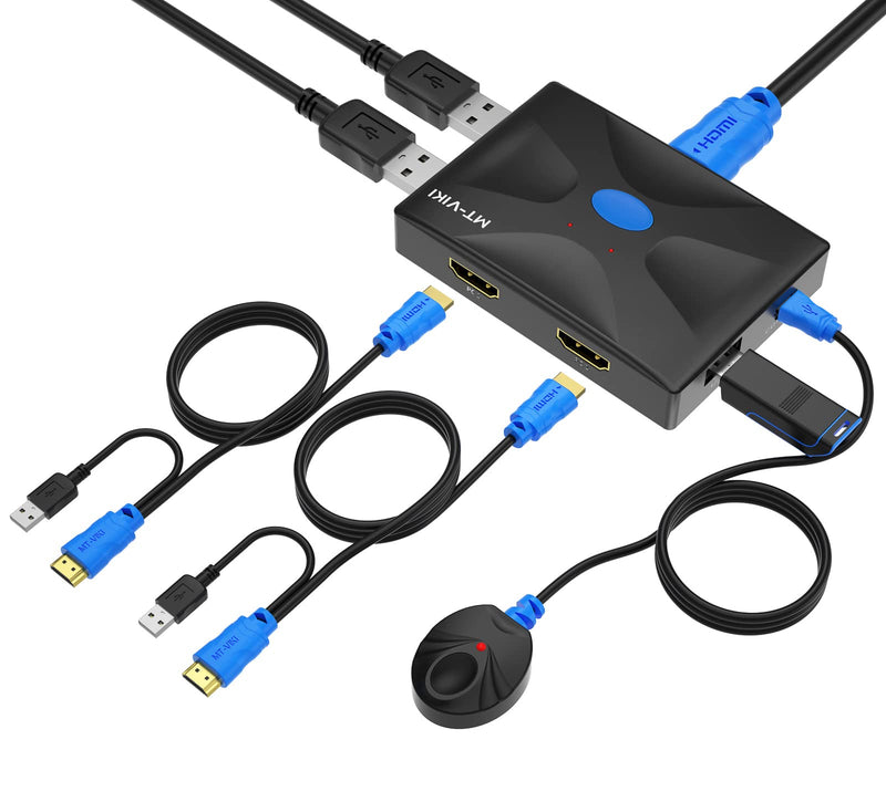  [AUSTRALIA] - HDMI KVM Switch 2 Port, MT-VIKI 4K@30Hz KVM Switch for 2 Computers Share Keyboard Mouse and One Monitor +2 HDMI KVM Cables + 1 Wire-Desktop Controller