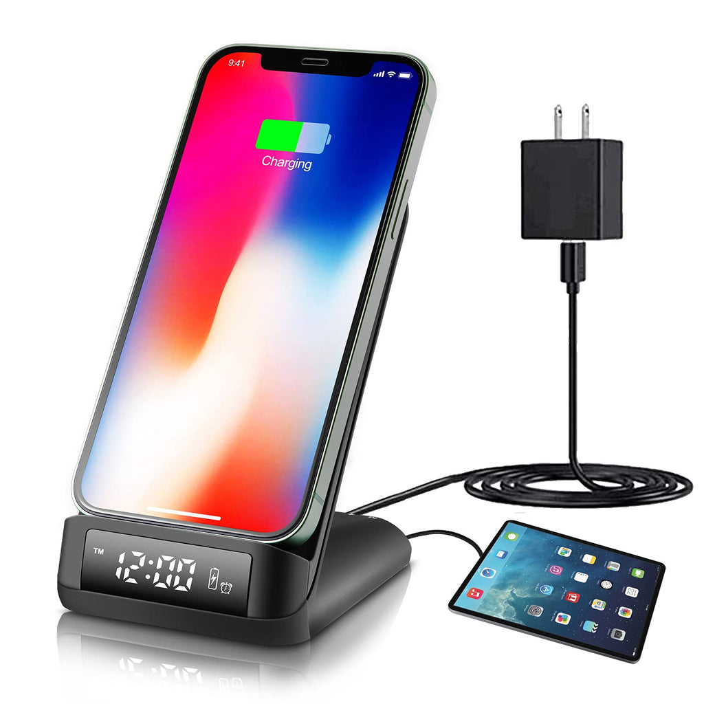  [AUSTRALIA] - 15W Wireless Charger Stand with Adapter- ABSGON Alarm Clock with Wireless Charging for iPhone 12/12 Pro/ 12 Pro max/11/11 Pro Max/XR/Xs Max/XS/X/8 Plus/Galaxy S10/S9 (with QC3.0 Adapter)