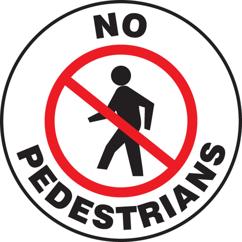  [AUSTRALIA] - Accuform PSW714 Pavement-Print Sign, Legend"NO Pedestrians" with Graphic, 17" Diameter, Red/Black on White
