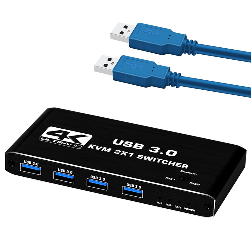  [AUSTRALIA] - (New Version) HDMI KVM Switch, 4K@60Hz USB3.0 Switch 2x1 HDMI2.0 Ports + 4X USB KVM Ports, KVM Switch 2 Computers 1 Monitor with 2 USB Cables, Supports Wireless Keyboard, Mouse, USB Disk, Printer USB3.0 HDMI KVM Switch