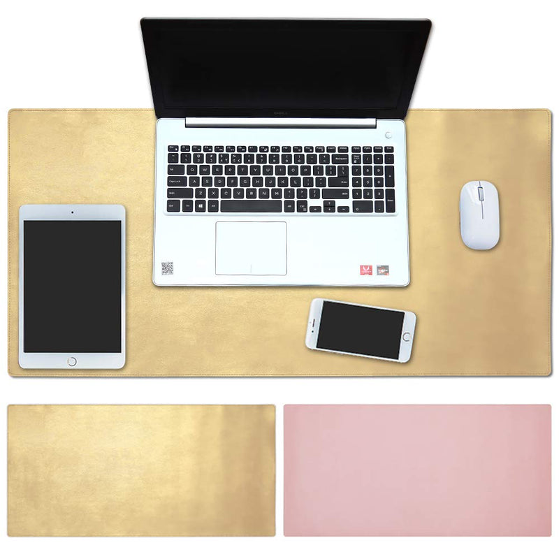Office Desk Pad, Double Sided Desk Blotter Mat of PU Leather,31.5 x 15.7Inch Sewing Edge Waterproof Large Writing Base Mat, Gaming Mouse Pad, Cubicle Decoration, Desk Protector for Office(Pink/Gold) Pink/Gold - LeoForward Australia