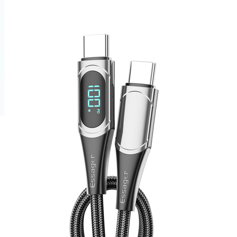  [AUSTRALIA] - USB C to USB C Cable 100W, Essager 6.6ft 5A PD QC 4.0 Type C to Type C Cable Super Fast Charging USB C Cable with Power Display(3.3ft, Black, 1 Pack) 3.3ft