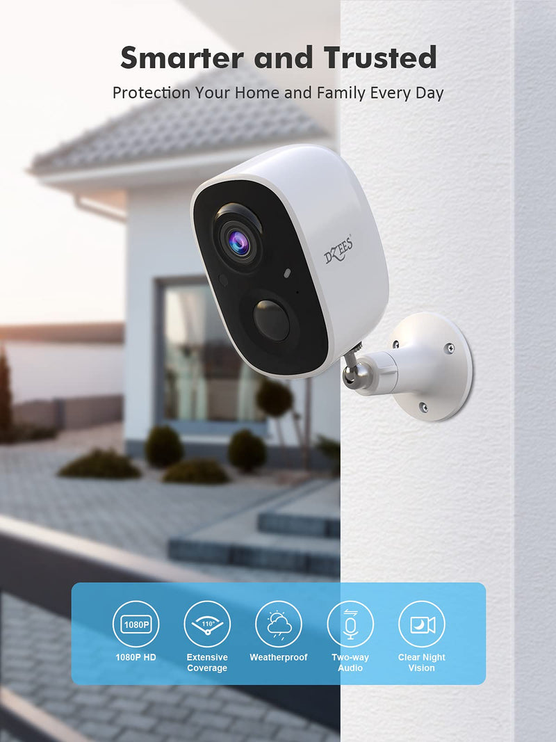  [AUSTRALIA] - Wireless Outdoor Security Camera Dzees, 1080P Battery Powered WiFi Cameras for Home Security, AI Human Pet Vehicle Detection, 90dB Siren Alarm, IR Night Vision, 2-Way Talk, Waterproof, SD/Cloud