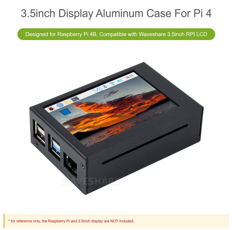  [AUSTRALIA] - 3.5inch Display Aluminum Case for Raspberry Pi 4B, Compatible with Waveshare 3.5inch RPI LCD, with Heatsinks for Better Cooling, Precise Opening Design
