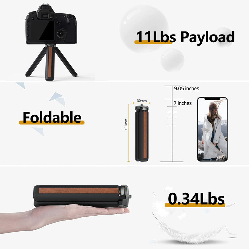  [AUSTRALIA] - POYINCO Mini Tabletop Tripod Portable iPhone Tripod 1/4"-20 Mounting Screw and Folding feet, Fits for Selfie Stick, Zhiyun, Osmo and All Camera Perfect for Photography Vlogging and YouTube.(Black)
