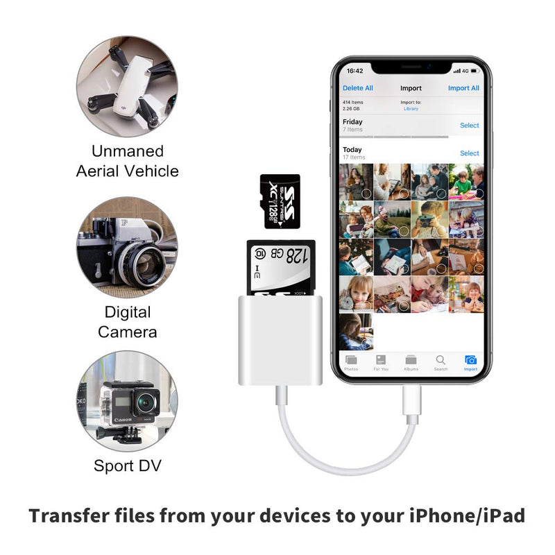 Sd Card Reader for iPhone iPad Camera,Dual Card Slot Memory Card Reader Supports SD and TF Card Trail Camera Viewer Sd Card Adapter Portable Micro Sd Card Reader No Application Required Plug and Play - LeoForward Australia