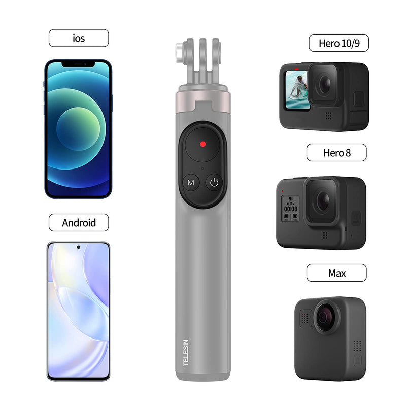  [AUSTRALIA] - Selfie Stick with Remote for GoPro Mini Hero 11 10 9 8 Go Pro Max, Waterproof Extension Aluminum Selfie Pole with Tripod Phone Clip Wireless Bluetooth Remote for iPhone Andriod Action Cameras