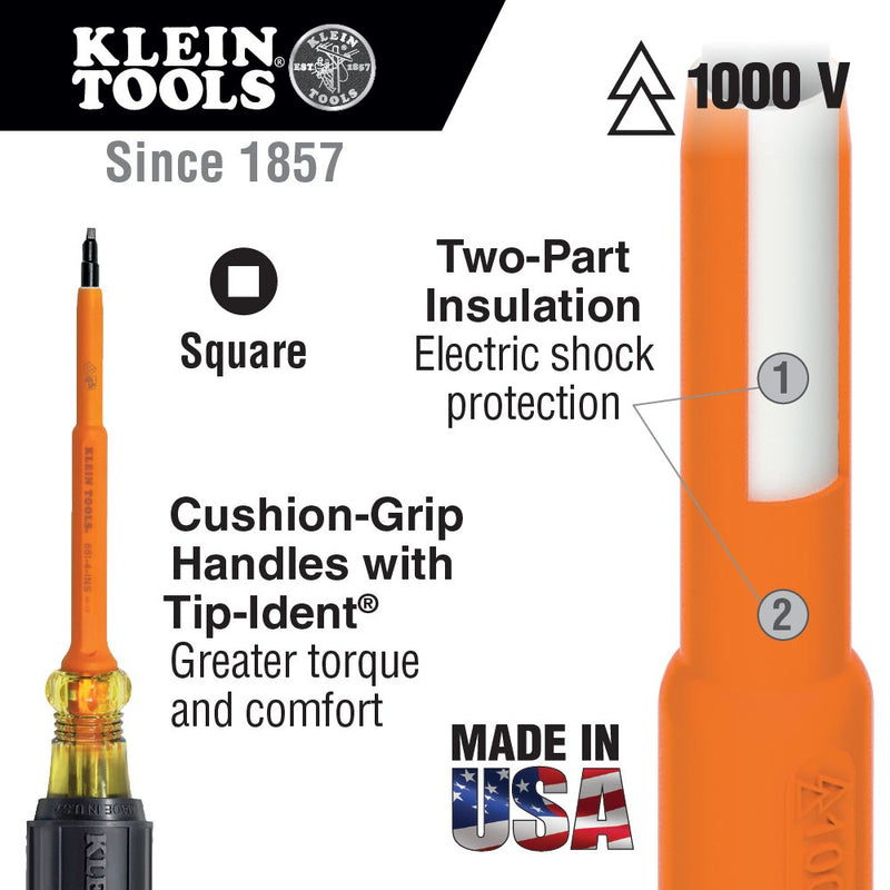  [AUSTRALIA] - #2 Insulated Screwdriver with 7-Inch Shank Klein Tools 662-7-INS #2 Square Recess Tip