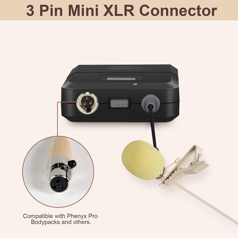  [AUSTRALIA] - Phenyx Pro Beige Color Lavalier Lapel & Headset Mic Combo with Mini XLR Jack, Hands-Free Clip-on Lapel Mic, and Flexible Wired Boom Headset, Compatible with All Phenyx Pro Wireless Mic System