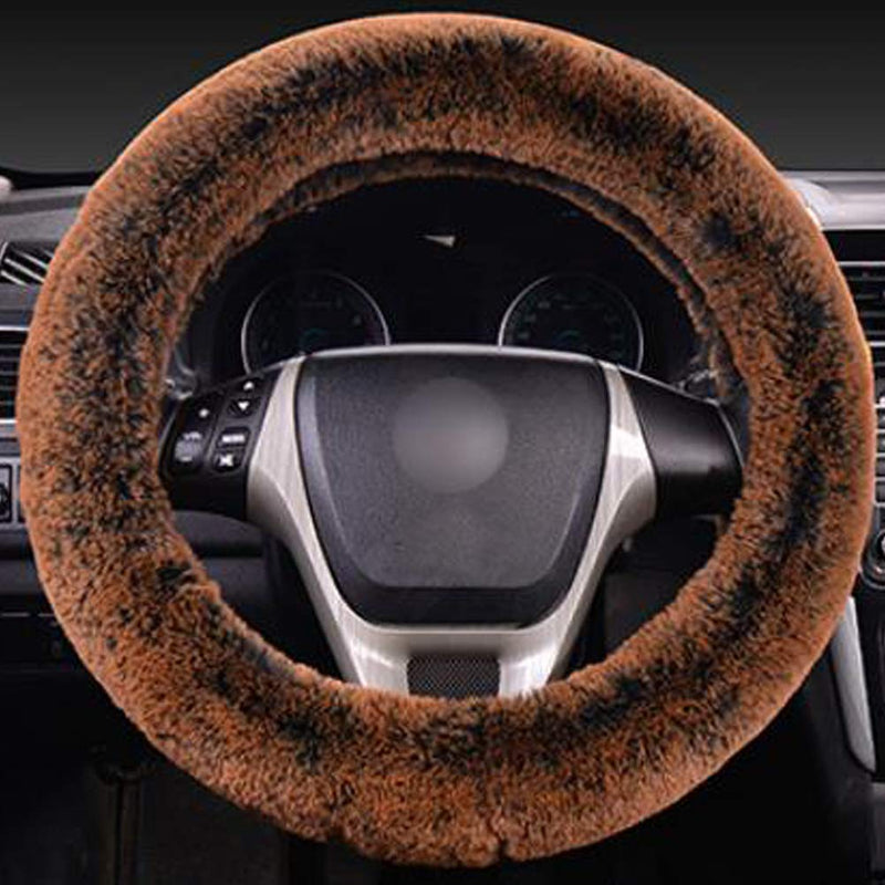 SHIAWASENA Warm Faux Wool Steering Wheel Cover with Handbrake Cover & Gear Shift Cover 3 Pcs Set (Brown&Black) Brown&Black - LeoForward Australia