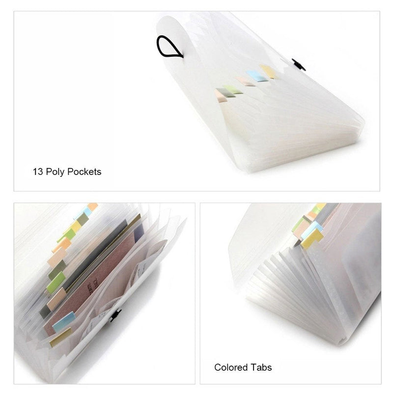  [AUSTRALIA] - 13-Pocket Expanding File with Button & String Closure, Junior Size, Coupon Accordion File Folder Mini Organizer Coupon Binder Wallet for Cards Bills Receipts Checks Invoice Pouch with Label Tabs Frosted