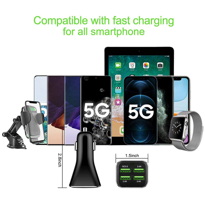 [AUSTRALIA] - USB Car Charger Adapter, QC 3.0 Fast car Charger, 4-Port Multi 9.6 Amp 48W Rapid Car Charger Compatible with iPhone 13/12/11 Pro Max, Samsung Galaxy S20 Ultra/Note20, LG, Pixel and More. 1black
