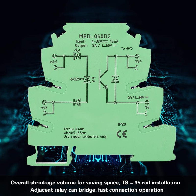  [AUSTRALIA] - Solid State Relay Module, MRD-060D2, Ultra Thin 6.2mm Input 4-32VDC for DC Pneumatic Solenoid Valves, DC Solid State Relay Output