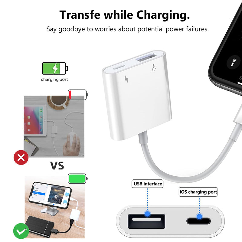  [AUSTRALIA] - Lightning to USB Camera Adapter for iPhone with Charging Port USB 3.0 Female OTG Cable for iPad to Connect Card Reader USB Flash Drive U Disk Keyboard Mouse Hubs Midi