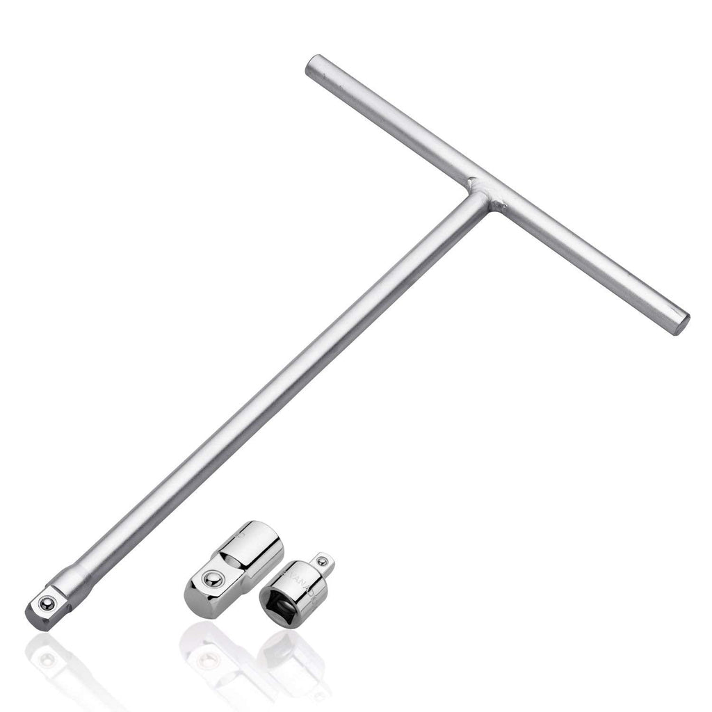  [AUSTRALIA] - NEIKO 01135A 3/8" Drive T Handle Wrench | 11” Length | Includes 1/4" and 1/2” Adaptors | Cr-V Steel