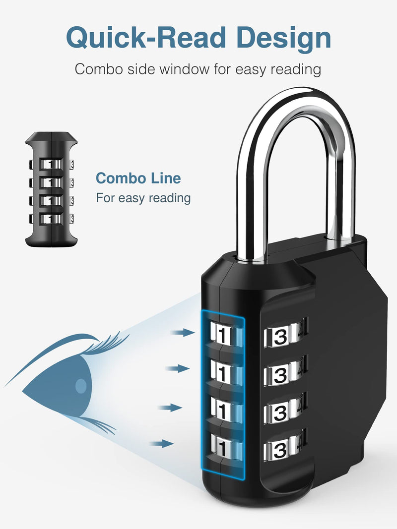  [AUSTRALIA] - Puroma 2 Pack 4 Digit Combination Locks Outdoor Waterproof Padlock for School Gym Locker, Hasp Cabinet, Gate, Fence, Toolbox (Silver & Black)
