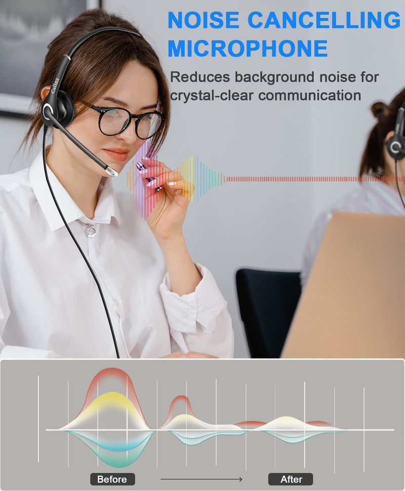  [AUSTRALIA] - Callez 3.5mm Cell Phone Headset with Microphone Noise Cancelling for iPhone Samsung Smartphones Tablets, Computer Headset for Laptop PC Skype Call Center Office Classroom, Super Comfort, Clear Chat Black