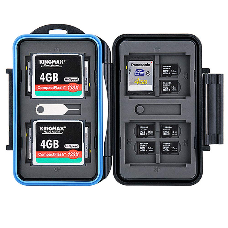  [AUSTRALIA] - 28 Slots Water-Resistant Memory Card Case SD MSD Card Holder Storage Keeper for 4 CF + 8 SD SDHC SDXC + 16 TF MSD Micro SD Cards, with Carabiner + Card Tray Removal Eject Pin Key / Blue Seal Ring for 4 CF + 8 SD + 16 TF / Micro SD