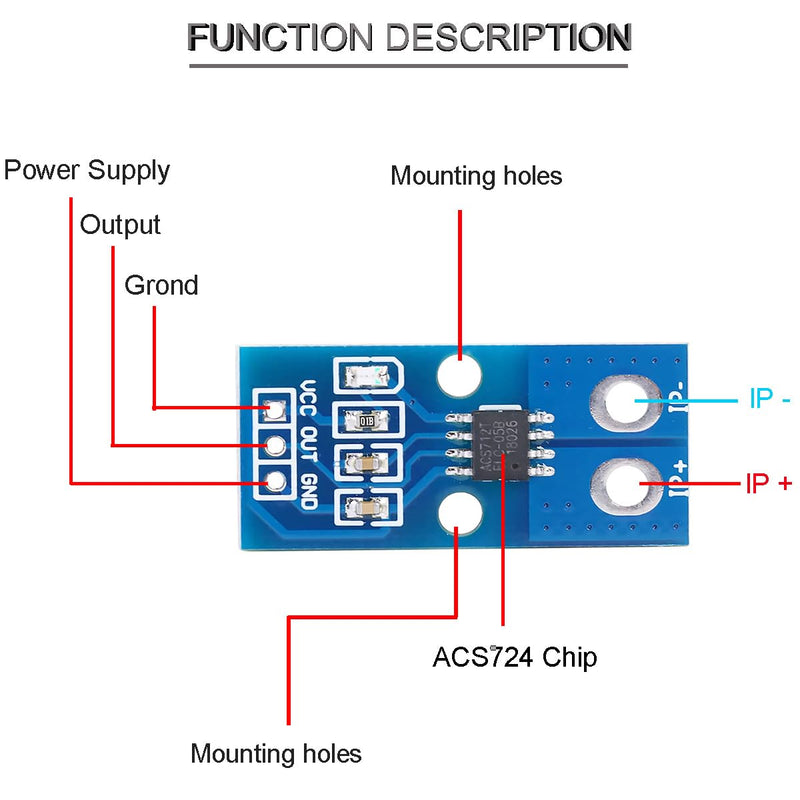  [AUSTRALIA] - Youmile 2 pieces Hall current sensor, Hall current sensor module ACS724 50A range AC/DC Hall effect current sensor with Dupont cable for current measurement