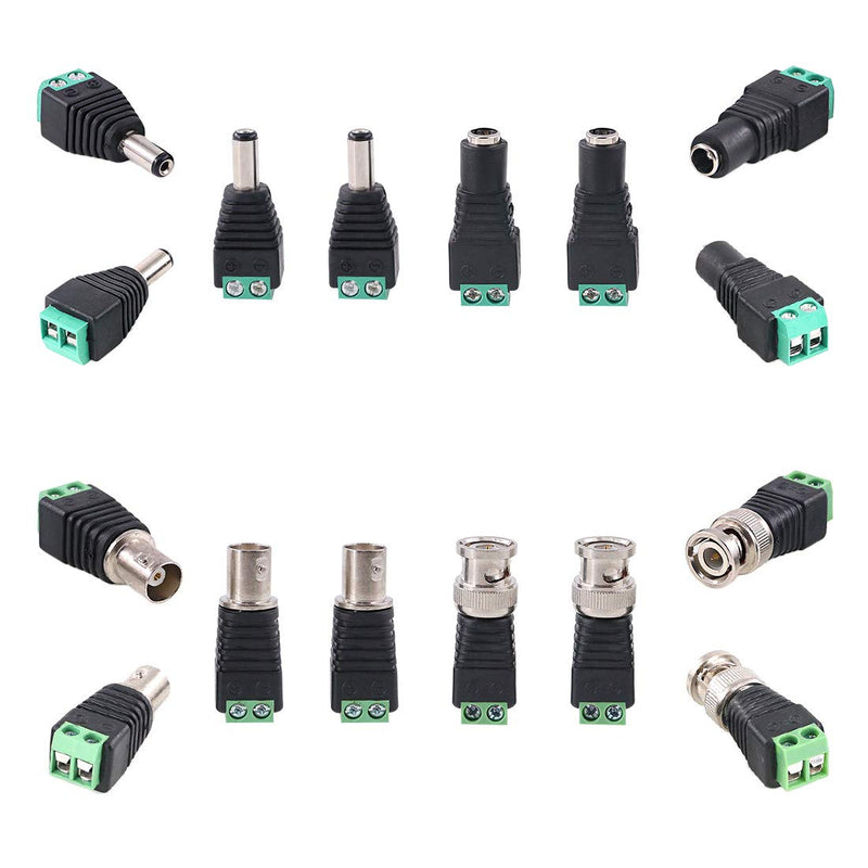  [AUSTRALIA] - Hilitchi 40 Pcs (10 Pairs x Male + 10 Pairs x Female) 5.5mm x 2.1mm Female Male DC Power Connector, BNC Male Balun Connector for Led Strip CCTV Security Camera Cable Wire Ends Plug Barrel Adapter