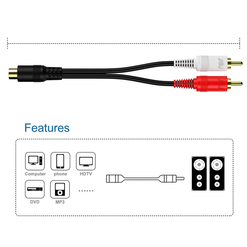 (2 Pack) RCA 1 Female to 2 Male Audio Speaker Y Adapter Splitter Stereo Cable with OFC Conductor Dual Shielding Gold Plated Metal Shell Flexible PVC Jacket - 0.2M / 0.6FT - LeoForward Australia