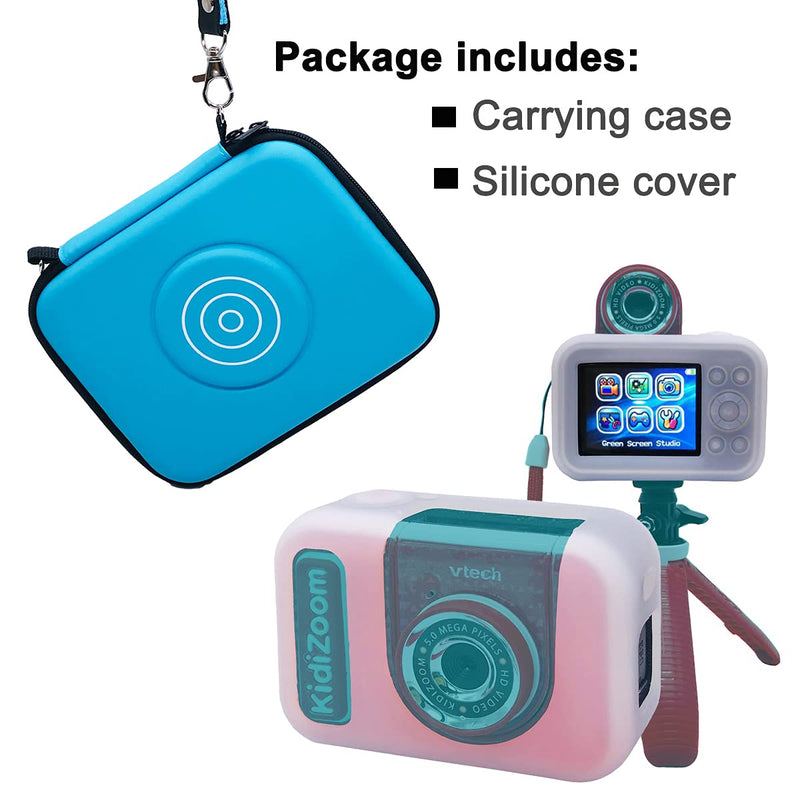  [AUSTRALIA] - Hard Carrying Case and Silicone Cover for VTech KidiZoom Creator Cam Video Camera, Travel Storage Case for Vtech Kidizoom Studio Video Camera and Accessories (Blue case+Silicone cover) Blue Hard Case+white Silicone Cover