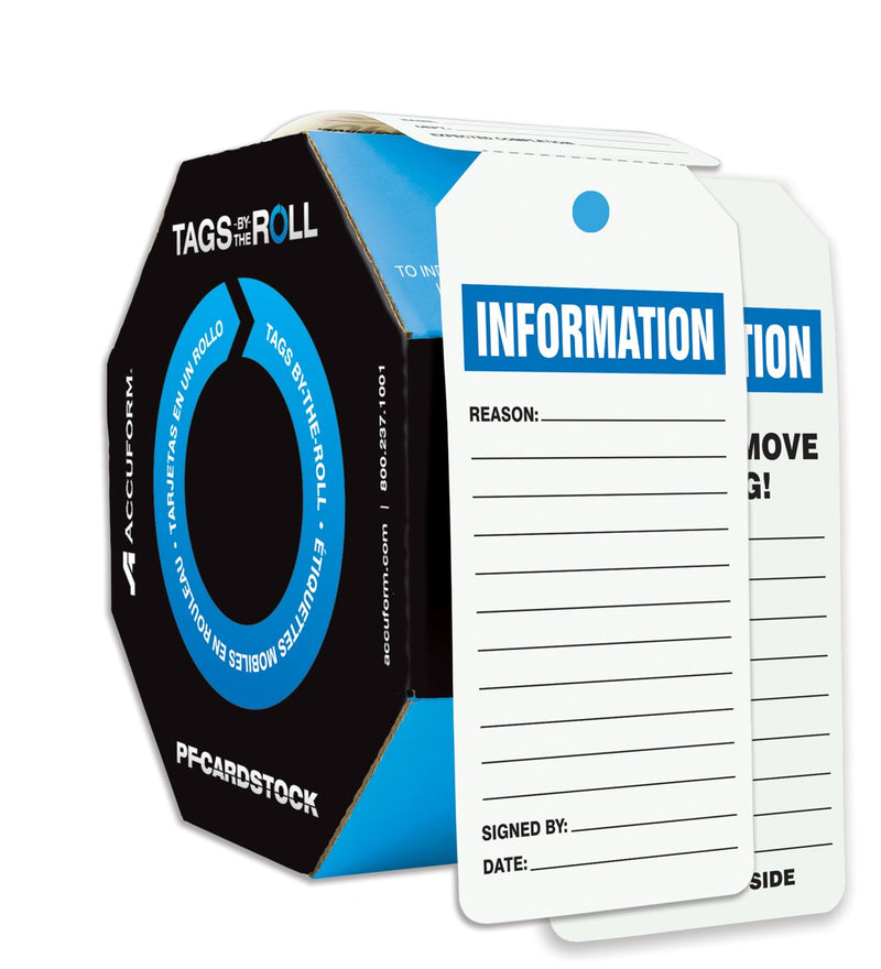  [AUSTRALIA] - Accuform TAR720 Tags by-The-Roll Inspection and Status Record Tags, Legend"Information", 6.25" Length x 3" Width x 0.010" Thickness, PF-Cardstock, Blue/Black on White (Pack of 100)