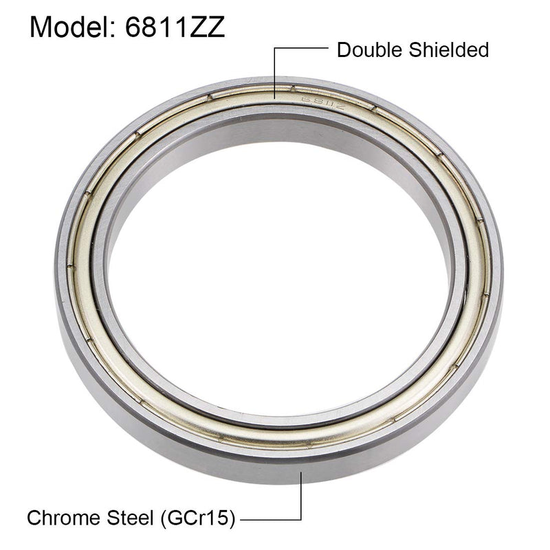  [AUSTRALIA] - uxcell 6811ZZ Deep Groove Ball Bearings 55mm Inner Dia 72mm OD 9mm Bore Double Shielded Chrome Steel Z2 2pcs 55x72x9mm