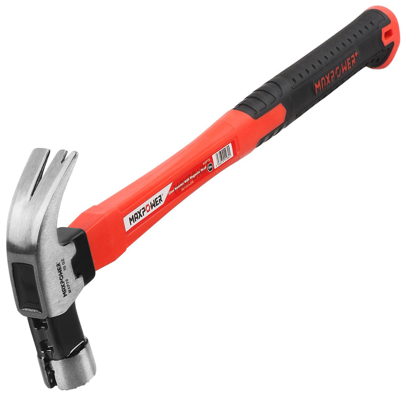  [AUSTRALIA] - MAXPOWER 10 Oz Claw Hammer, 14-inch Fiberglass Handle Length with Shock-Absorbing Rubber Coated, Textured Striking Face