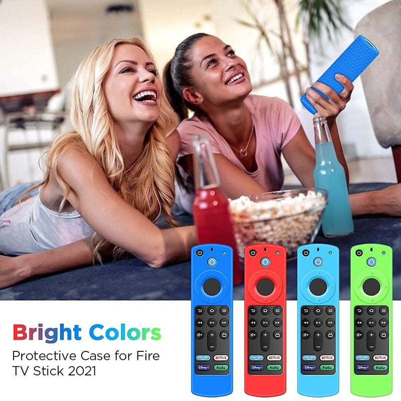  [AUSTRALIA] - 4 Pack Case for Alexa Voice Remote 3rd Gen 2021, Protective Cover for Fire TV Stick 4k 2021 Remote Control Replacement All-New Silicone Sleeve Skin Holder Protector-Glow Blue,Glow Green,Red,Blue