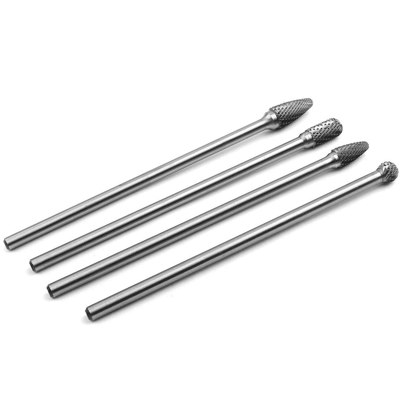 Mesee Set of 4 Tungsten Carbide Rotary Burrs, 6 Inch Long Double Cut Rotating Burr with 6mm Shank Files Rasp Bit Tools Kit for DIY Woodworking Metal Carving Polishing Engraving Drilling - LeoForward Australia