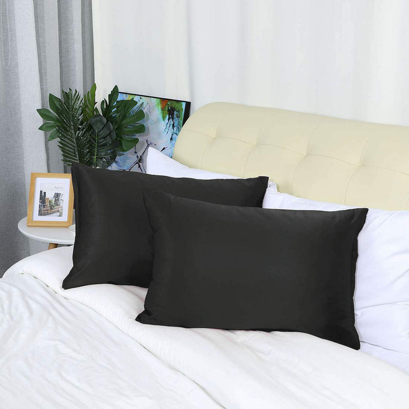  [AUSTRALIA] - uxcell King Satin Pillowcase with Zipper, Super Soft and Luxury, Silky Pillow Cases Covers Set of 2, 21"x37", Black King(20"x36")