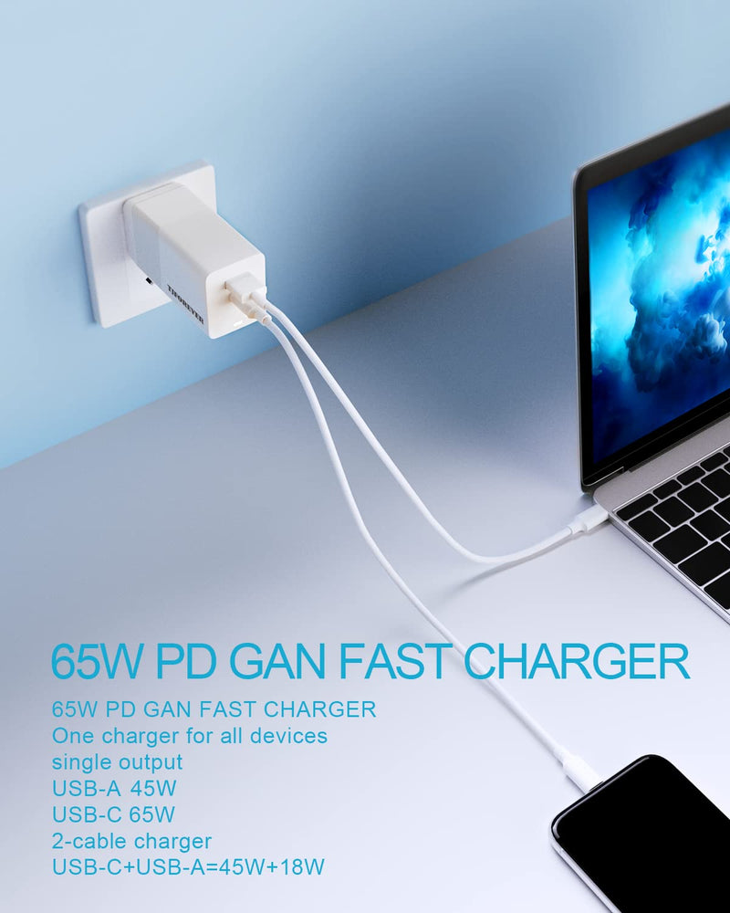  [AUSTRALIA] - 65W USB C Charger,TJFOREVER PD 3.0 GaN Charger Foldable Adapter with 2-Port Fast Wall Charger Compatible for iPhone 13 Pro Max/13 Pro/13/13Mini/12,MacBook Pro,iPad Pro,Switch,Galaxy S21/S20 and More