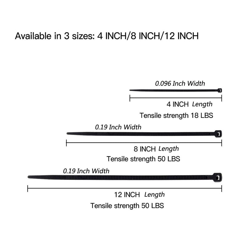  [AUSTRALIA] - 150 Pack,Multi-Purpose Cable Zip Ties,4-Inch Length,0.096 Inch Width Nylon Self Locking Heavy Duty Wire Ties Cable Ties,Black 4 inch Black