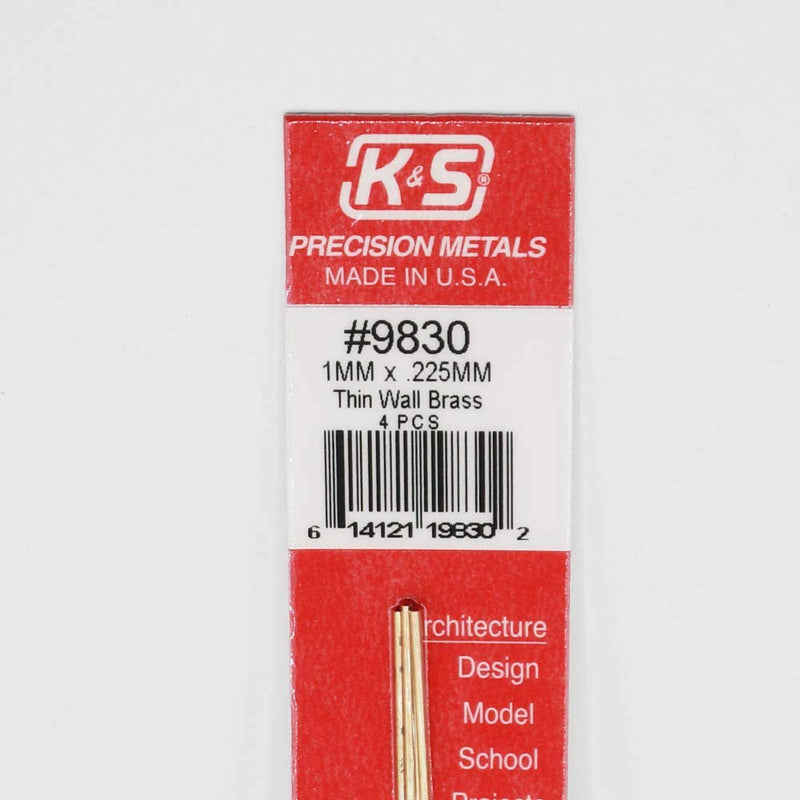K&S Precision Metals 9830 Thin Wall Brass Tube, 1mm O.D. X .225mm Wall Thickness X 300mm Long, 4 Pieces per Pack, Made in The USA - LeoForward Australia