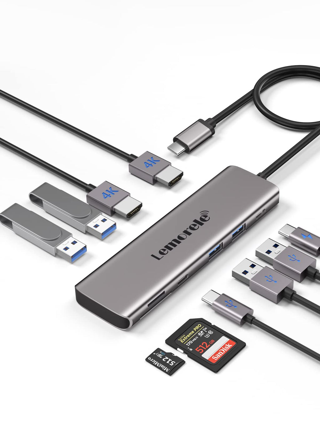  [AUSTRALIA] - Lemorele USB C to Dual HDMI Adapter, 10-in-1 USB C Docking Station Dual Monitors for Windows, USB C Adapter with Dual HDMI, USB 3.0, 100W PD, USB-C Data,SD/TF for Dell XPS 13/15, Lenovo Yoga,etc Dark Sky Gray