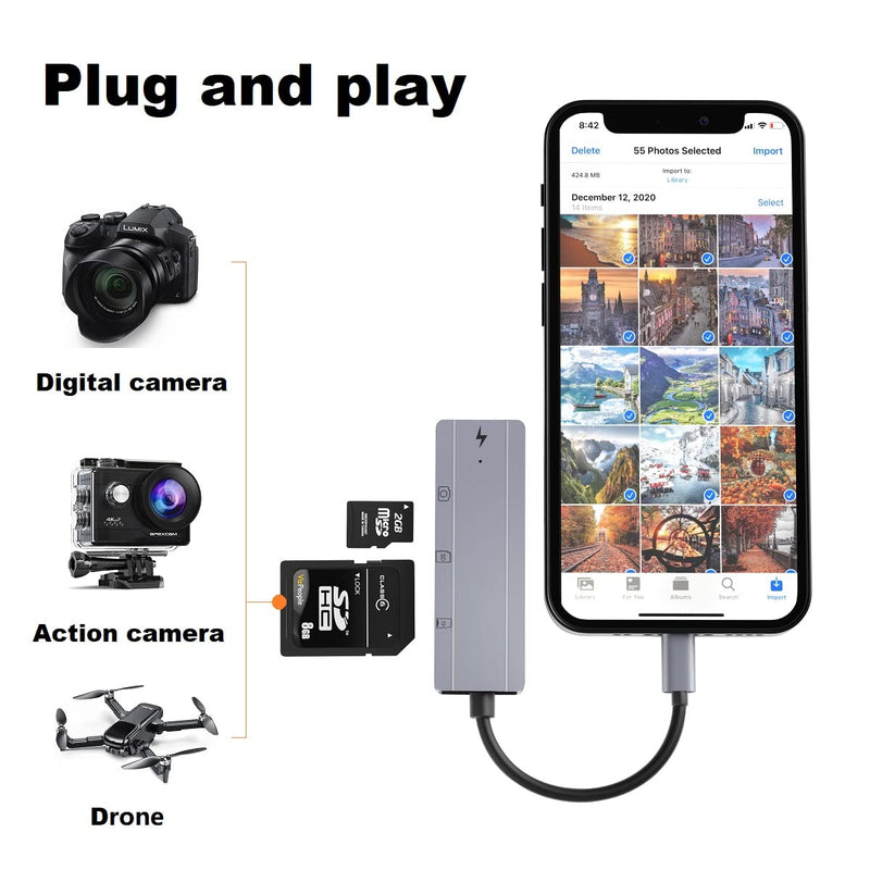  [AUSTRALIA] - IVSHOWCO Micro SD/ SD Card Reader for iPhone [Apple MFi Certified], Lighting to USB Camera Adapter with Charging, iOS OTG Cable Adapter for iPhone 13 12 11 Xr X XS 8 7 Plus iPad air…