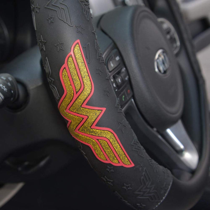  [AUSTRALIA] - BDK DC Comics Wonder Woman Steering Wheel Cover - W Symbol on Synthetic Leather