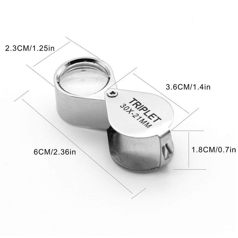 [AUSTRALIA] - QiCheng&LYS 2 pcs30 X 21mm Glass Jeweler Loupe Loop Eye Magnifier Magnifying Magnifier Metal Body (Silber und Gold)… Silber Und Gold