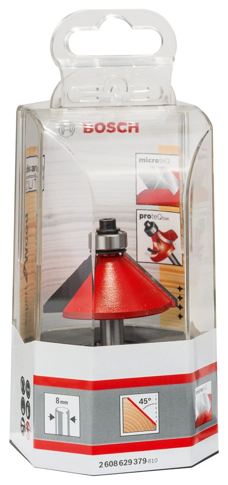  [AUSTRALIA] - Bosch Accessories Bosch Professional chamfer cutter (for wood, shaft 8mm, Ø44mm, working length 18.5mm, total length 61mm) 5 x 8 mm black/silver/red