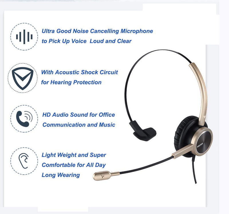  [AUSTRALIA] - MAIRDI Phone Headset with RJ9 & 3.5mm Jacks for Call Center Office Deskphone Cell Phone PC Laptop, Landline Telephone Headset with Microphone Noise Canceling for Polycom Avaya Nortel Mono