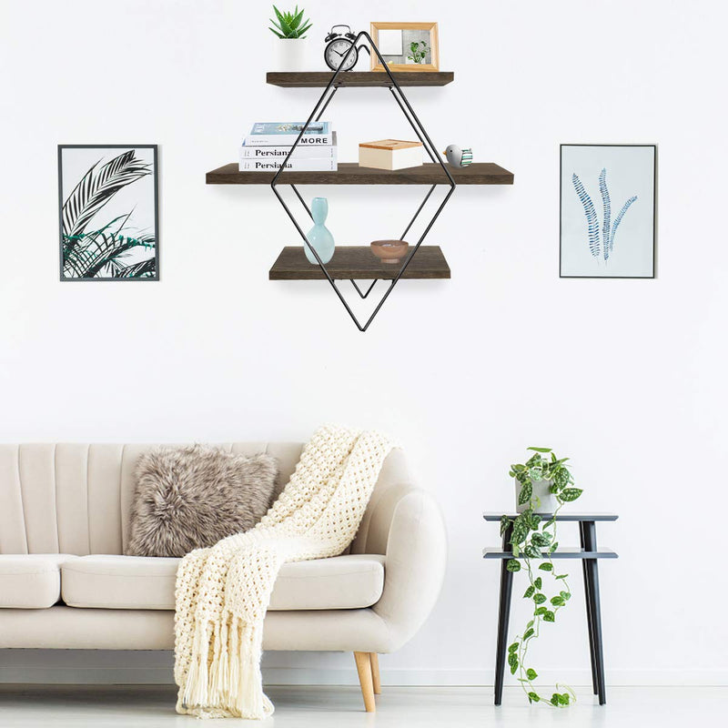  [AUSTRALIA] - Befayoo Floating Shelves for Wall, Rustic Wood Geometric Style Decor Shelf for Bathroom Bedroom Living Room Kitchen Office (Diamond, Coffee)