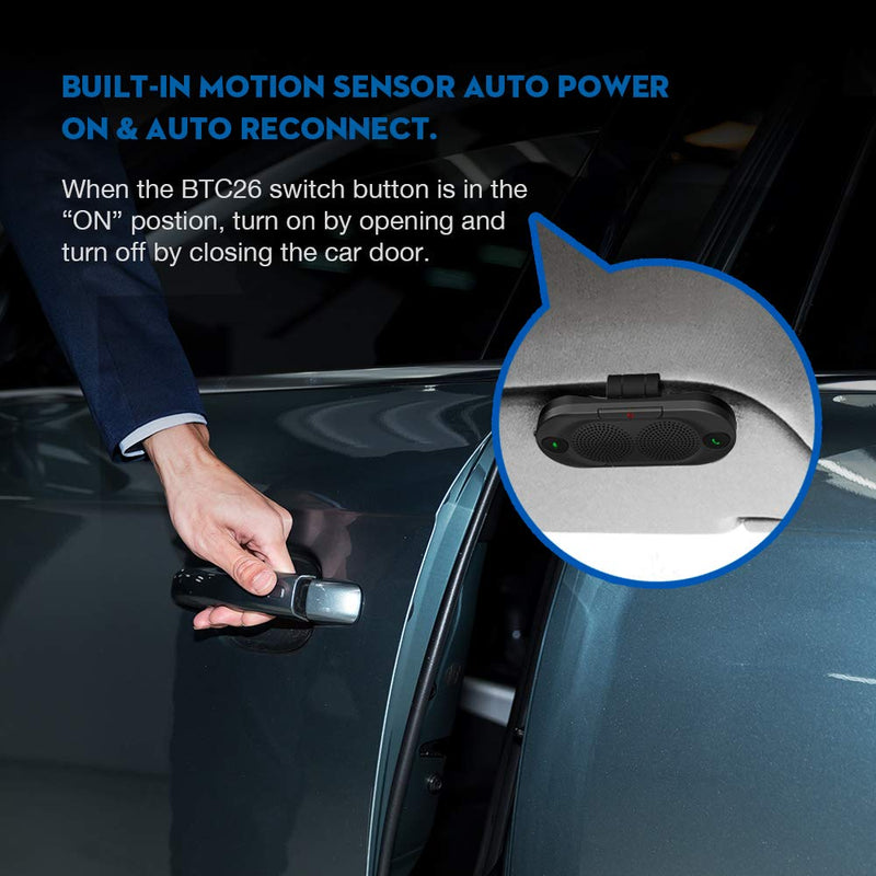  [AUSTRALIA] - Besign BK06 Bluetooth 5.0 in Car Speakerphone with Visor Clip, Wireless Car Kit for Handsfree Talking, Motion Auto On, Siri Google Assistant Support, Dual 2W Speakers, Black