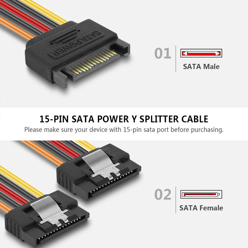  [AUSTRALIA] - Benfei 15 Pin SATA Power Y-Splitter Cable 8 Inches - 2 Pack