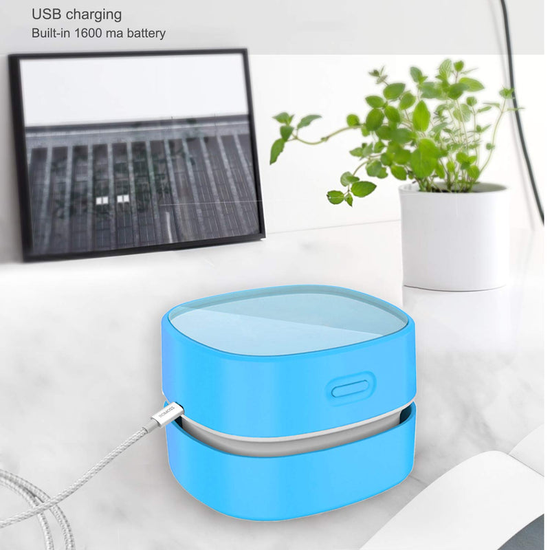  [AUSTRALIA] - ODISTAR Desktop Vacuum cleaner,Mini table dust sweeper Energy Saving,High endurance up to 400 mins,Cordless&360º Rotatable Design for Cleaning Hairs,Crumbs,Computer Keyboard of kid gift(blue charging) Blue Charging