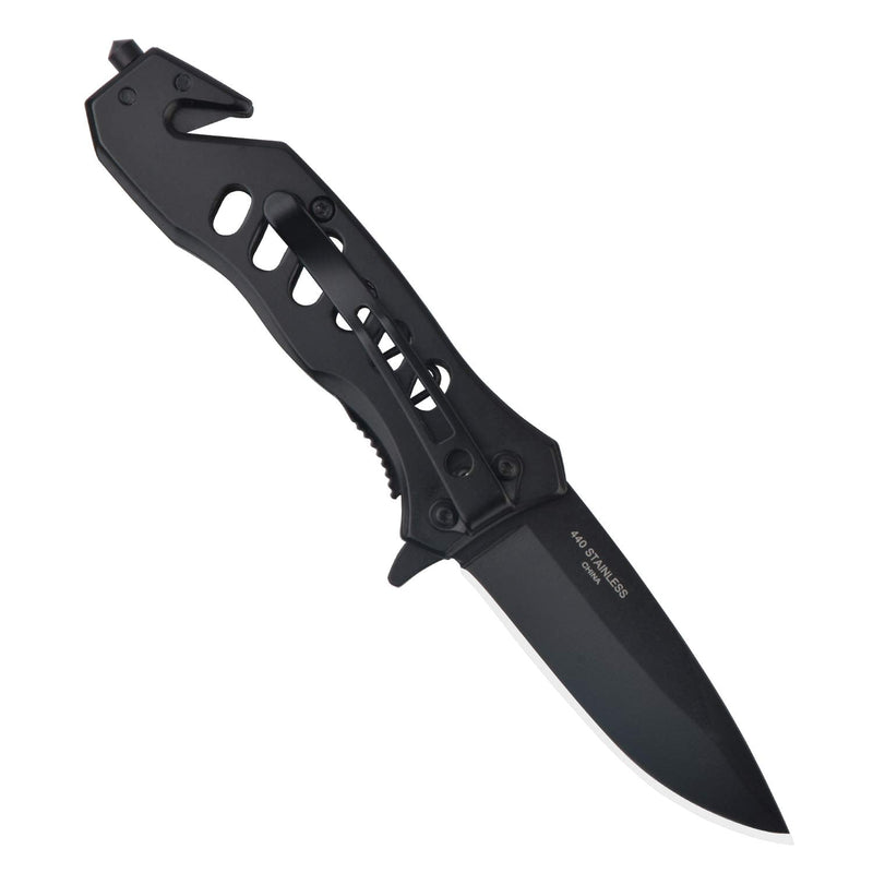  [AUSTRALIA] - ALBATROSS EDC Cool Sharp Tactical Folding Pocket Knife,SpeedSafe Spring Assisted Opening Knifes with Liner Lock,Pocketclip,Glass Breaker,Seatbelt Cutter Black