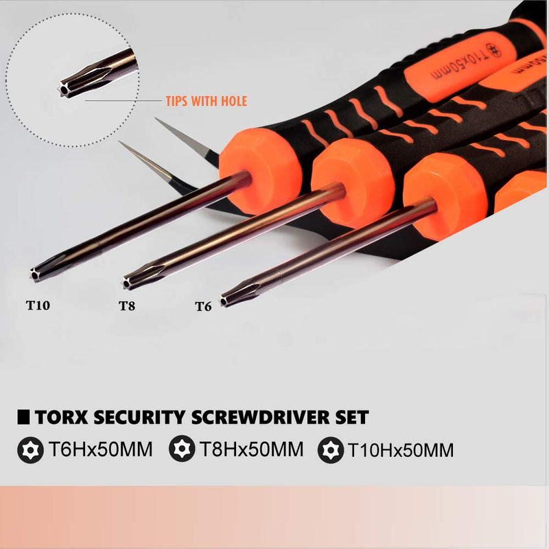  [AUSTRALIA] - TECKMAN 10 in 1 Torx Screwdriver Set with T3 T4 T5 T6 T8 T10 Security Torx Bit & ESD Tweezers,Magnetic Screwdrivers Precision Repair Kit for Xbox,PS4,Macbook,Computer,Doorbell & Folding knife